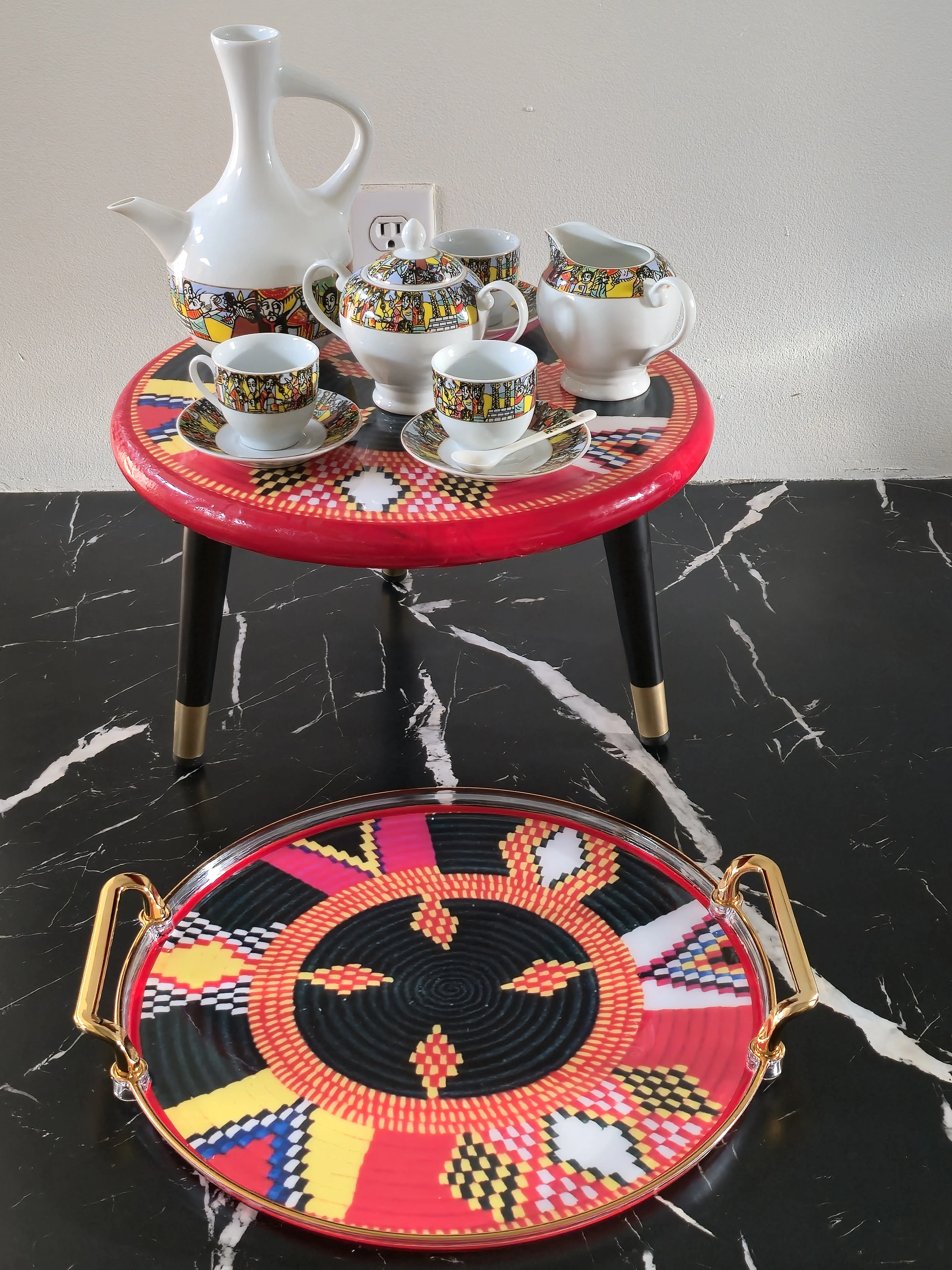 Habesha Coffee Ceremony Rekebot & Tray Set | Ethiopian Coffee Ceremony Set | Buna Serving Tray | Traditional Coffee Stand