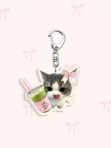 Kawaii Matcha Acrylic Keychain, Butterfly Knot Matcha Cup, Cat Matcha, Cat Drinking Matcha, Hamster Drink Matcha, Tea Theme