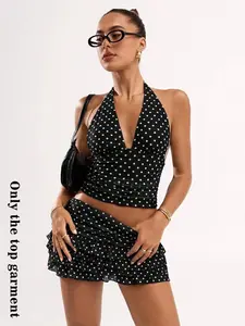 Women's Y2K Urban Street Style Halter Neck Top, Polka Dot Backless Sleeveless Tank, Party & Casual Wear, Fall Fashion