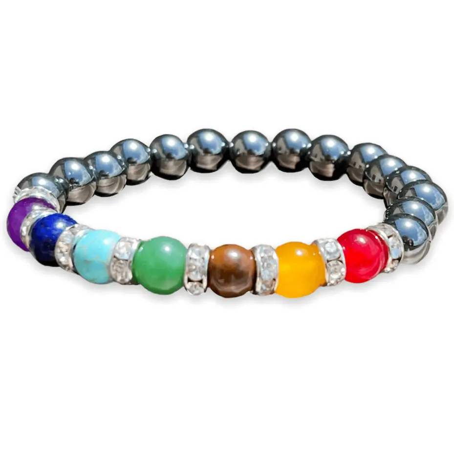 Hematite Stone 7 Chakra Elastic Bracelet