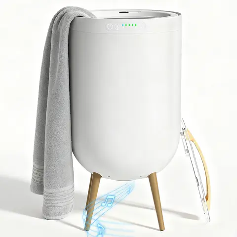 Modern Luxury Bucket-Shape Towel Warmer with Bluetooth Speaker, Ambient LED Light, 4 Heating Modes, Auto Shut Off, Fits Up to 2 Oversized Towels for Bathroom Hot Tub, Spa Relaxation, Home Bathroom Gadget Gift