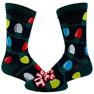 Women's Let's Get Lit Socks Funny Christmas Lights Holiday Tree Novelty Footwear Funny Graphic Socks Comfortable Fitted Spandex Cotton