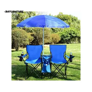 New 2024  Costway Portable Folding Picnic Double W Umbrella Table Cooler Beach Camping Chair Cloakroom Decor