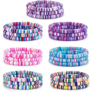 21pcs Surfer Bracelet Set Vibrant Polymer Clay Beaded Friendship Bracelets Elastic Stackable Bohemian Summer Beach Jewelry for Women Pastel Bead Colors Ornaments Decor