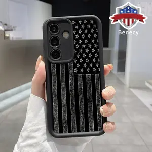 Phone Case Compatible with Galaxy S23 Ultra S24 Plus S25 S22+ Silvery and Black National Flag Pattern Anti-Scratch Shockproof TPU Bumper Drop-proof Cover Cellphone Protective Casing