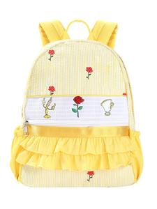 girly rose embroidery girly backpack, striped pattern ruffle trim backpack, casual versatile backpack for women & girls, fashionable large capacity backpack for daily use, sweetly bag, cute backpack