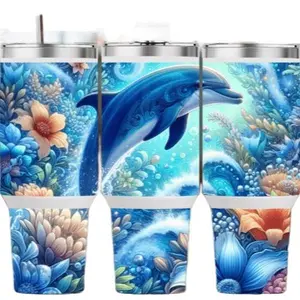 Dolphin Tumbler 40oz Stainless Steel Handmade Lid Straw Bottle Drinkware Water Bottles Cup Mug Portable Bottled Washable Reusable Insulated Flasks
