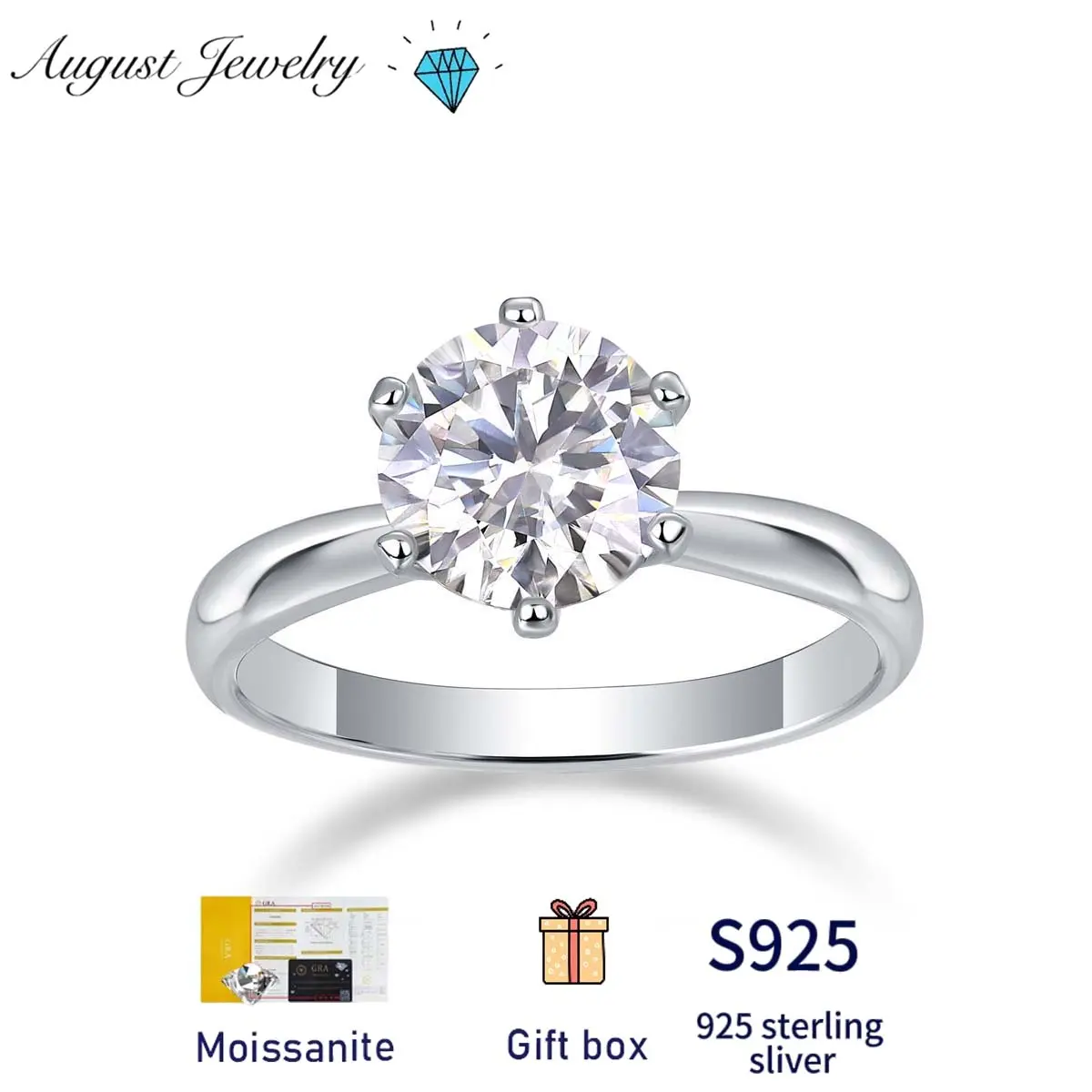Female 5-Carat Moissanite Crown Ring, Classic 6-Claw Widened Design, Daily Elegant Wear Wedding Commitment Ring, Moissanite Rings, Bridal Rings