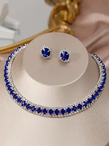 Luxurious Multicolor Crystal Necklace Square Earrings Jewelry Set for Women, Perfect for Parties Weddings Festivals, Casual Style