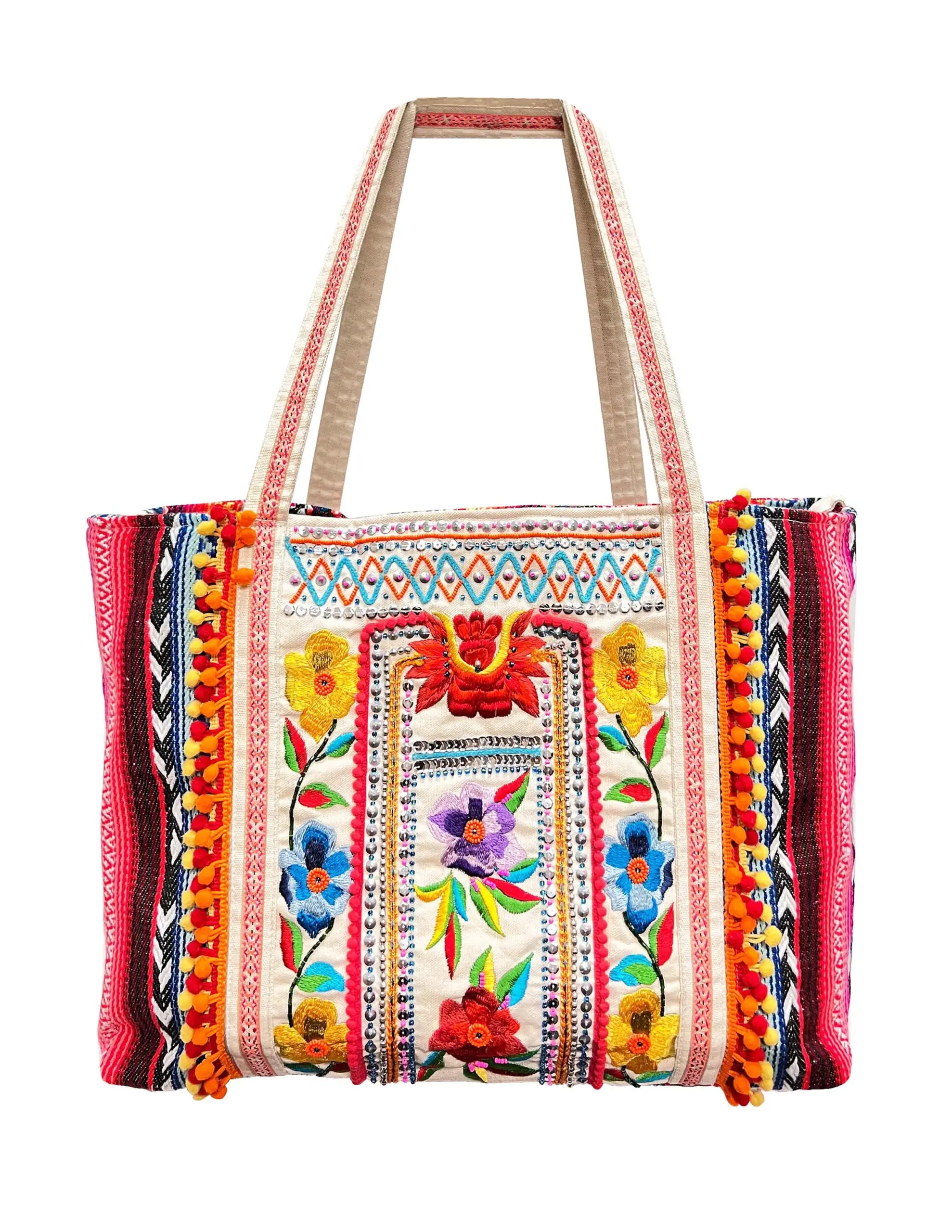 Vibrant Floral Beaded Tote Bag – Multicolored Elegance
