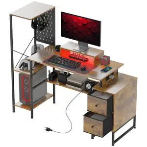 Multi layered storage computer desk pegboard with hanging hooks cpu placing space for family indoor working leisure area