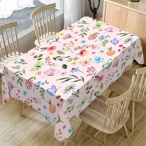 Rectangular Tablecloth Spring Summer Floral Pattern, Indoor Outdoor Use, Home Kitchen Living Room Decor, Party Wedding Garden Decoration