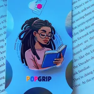 Melanin Girl With Book Phone Grip, Magnetic Kindle & Phone Holder Featuring Cute Reading Girl Artwork, Stylish Bookish Accessory Gift For Women