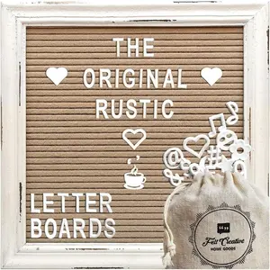 Cappuccino Felt Letter Board Back-to-School Sign with Rustic Wood White Frame-Farmhouse Letter Board Sign with Stand - Baby Announcement 10x10 Felt Board Changeable Message Board and 350-Letter Set