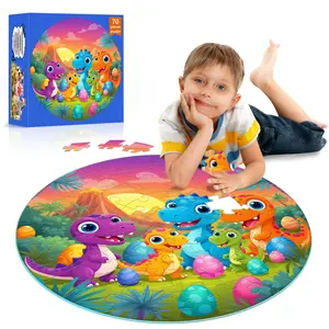 Fun Cognitive Large Block Puzzle, Floor Puzzle with Cute Cartoon Dinosaurs, Vibrant Colors, Early Learning Gift, Round, Jigsaw Puzzle