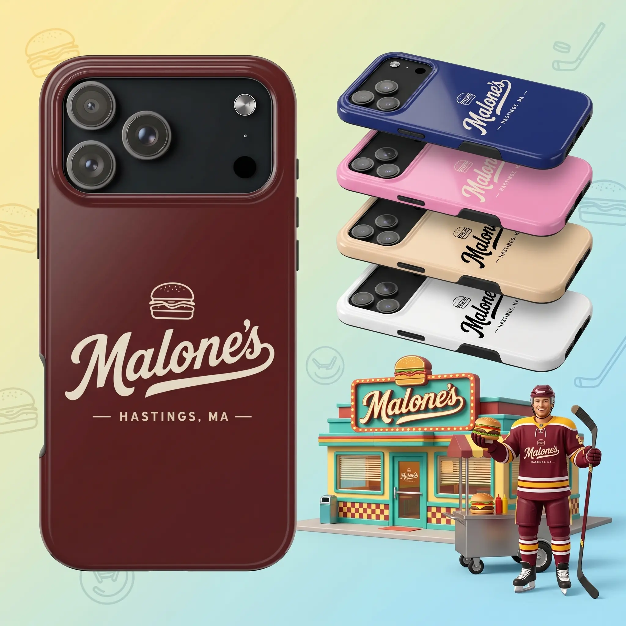 Malone’s Burger Text 2 Off Campus Glossy Tough Phone Case 11 to 17 series S23 to S25 - Briar University Hockey Design Featuring Garrett Graham John Logan Dean Di Laurentis Tucker - Retro Protect Phone Case Cases For 11 12 12Pro 12 Promax 13 14 15 16 17Pro