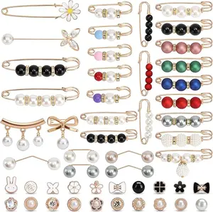 50 Pcs Pearl Brooch Pins – Double Faux Pearl Safety Pins for Women, Stylish Decorative Pins for Sweaters, Shawls, Hats, Dresses, Pants & Fashion Accessories