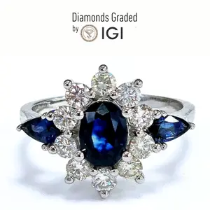 IGI 2.35 Ct Oval Cut Sapphire & Natural Diamond Engagement Ring 14K White Gold