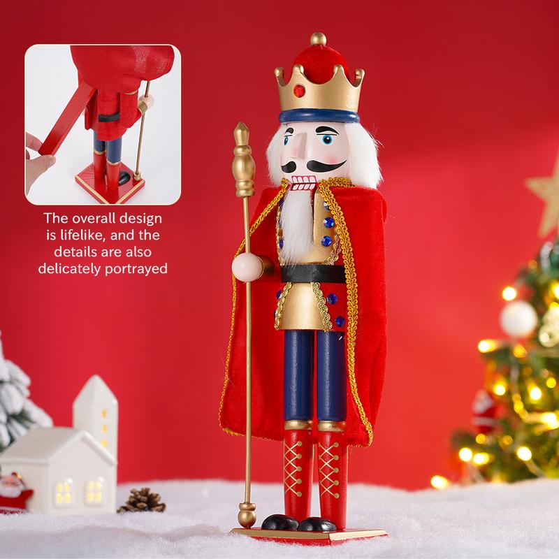 38CM Christmas Wooden Nutcracker Vintage Statue Creative Puppet Handmade European Style Model Red King Doll Christmas Gift Home Decoration