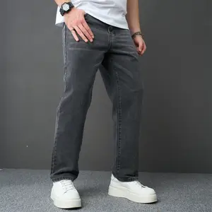 Men Stylish Loose Straight Jeans Trousers High Quality Male Street Style Simple Solid Cotton Casual Denim Pants