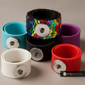 Small Slap Bracelet Snap Jewelry, Retro Youth Adjustable Silicone Band, Fits 18MM 20MM Customizable Ginger Charm Buttons