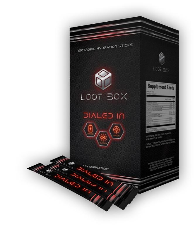 LOOT BOX Dialed In Nootropic Hydration Sticks for Gamers & High Performers - Enhanced Energy, Focus, & Reaction Time - 30 Count