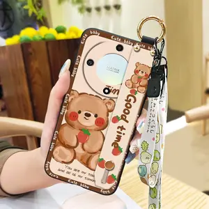 Kickstand Back Cover Phone Case For Honor X9a 5G/Magic5 Lite ring Cute Soft case Wristband Fashion Design Lanyard Dirt-resistant protective Silicone Anti-knock Wrist Strap Durable