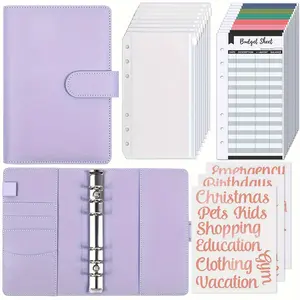 A6 Faux Leather Budget Binder with Zipper Envelopes, Includes 12 Expense Budget Sheets and 24 Budgeting Stickers, Cash Envelope System Wallet for Efficient Financial Organization