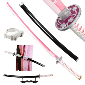 ELERVINO 41 inches Bamboo Wooden Demon Slayer Cosplay Sword Kanao Kanawo Swords with White Belt & Holder Stand Display for Halloween Anime Role Playing Props Cosplay Collection Decoration Christmas Gift Birthday Decoration