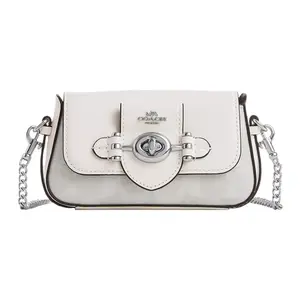 COACH Brie Mini 15 Crossbody Bag with Chain Strap and Turn-Lock Closure in White Canvas and Leather for Women