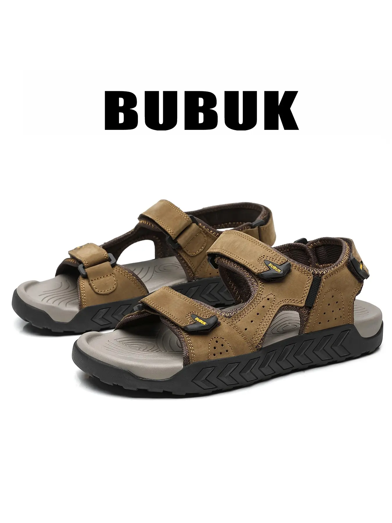 Bubuk Men's Top-Grain Leather Outdoor Sports Sandals, Anti-Slip Durable Beach Shoes, Comfortable Footwear for Summer Activities, Non Slip Sandals