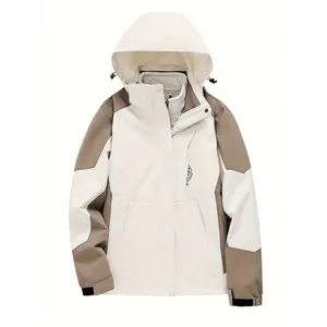 Women's 3-in-1 Outdoor Jacket Set, Winter Waterproof & Windproof Hooded Jacket With Letter Print