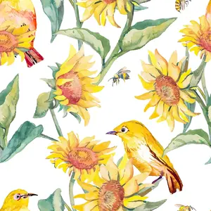 17.7"x393" Bright Peel and Stick Wallpaper Birds Yellow Floral Wallpaper Watercolor Wall Murals Removable Waterproof Floral Contact Paper for Cabinets Farmhouse Walls Decor