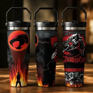 Vintage 80s Thunder Cat Fans 40oz 30oz 20oz Tumbler With Handle, Double Wall Insulated Travel Cup For Coffee Ice Drinks