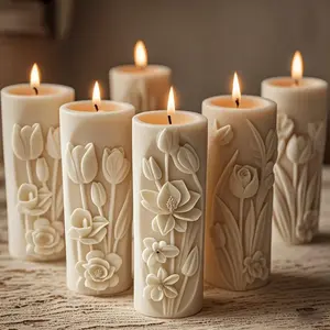 Exquisite Flower-Shaped Columnar Candle, Unique Tulip & Various Patterns, French Vanilla Scent, Hope Symbol, Ideal Scented Candle