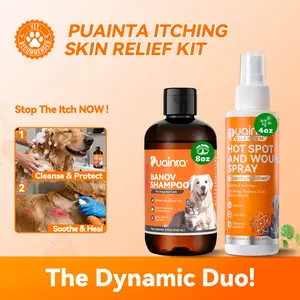 Puainta Itching Skin Relief Kit for Dog & Cat Quantum Silver Hot Spot Coconut Oil Dog Shampoo Recurring Itching Seasonal Allergies Large Hot Spots Herbal Care