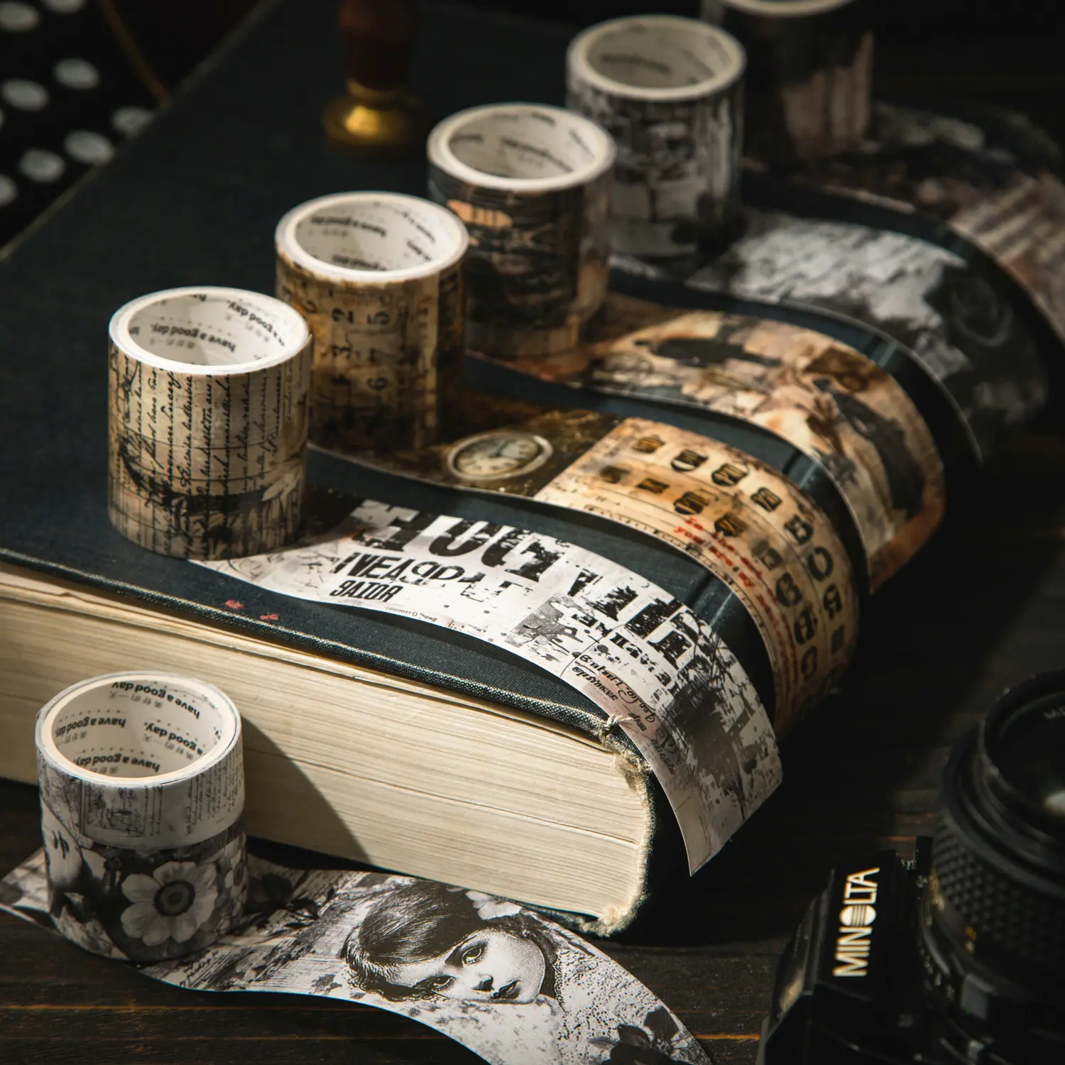 6-Design Vintage Book Page Washi Tape, Decorative Junk Journal Tape for Scrapbooking & DIY Craft Projects