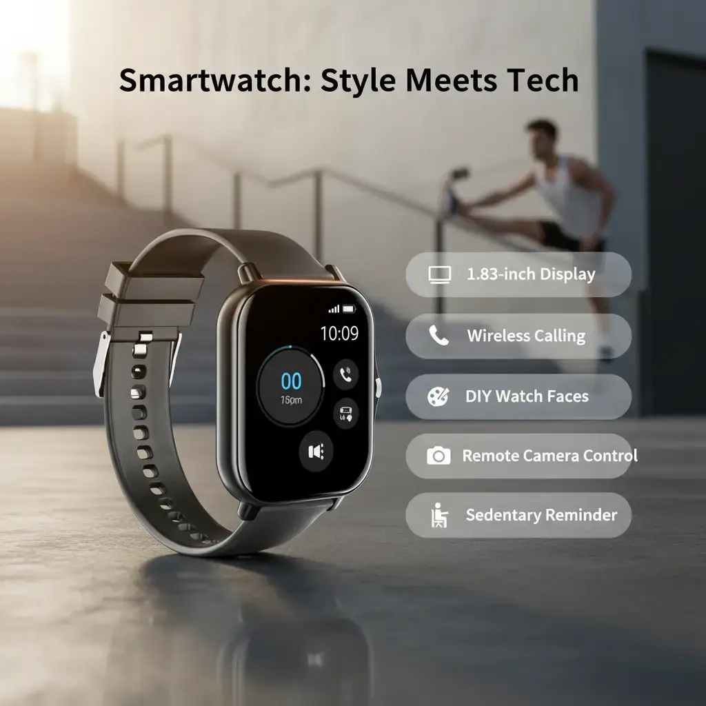 Multifunctional Smartwatch - 1.83inch Display, Supports Wireless Calling, DIY Watch Faces, Multiple Sports Modes, Remote Camera Control, Music Playback, Sedentary Reminder, Stylish Metal Body, Compatible with Android & iPhone military
