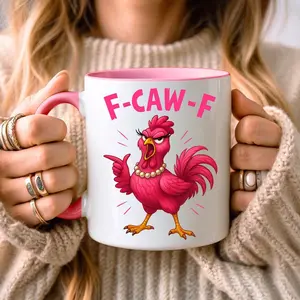 f caw f mug, f caw f meme mug, Pink Coquette Hen Mug, Rude Farm Animal Gift for Her, Quirky Chicken Lover Mug, Funny Office Coworker Gift UK