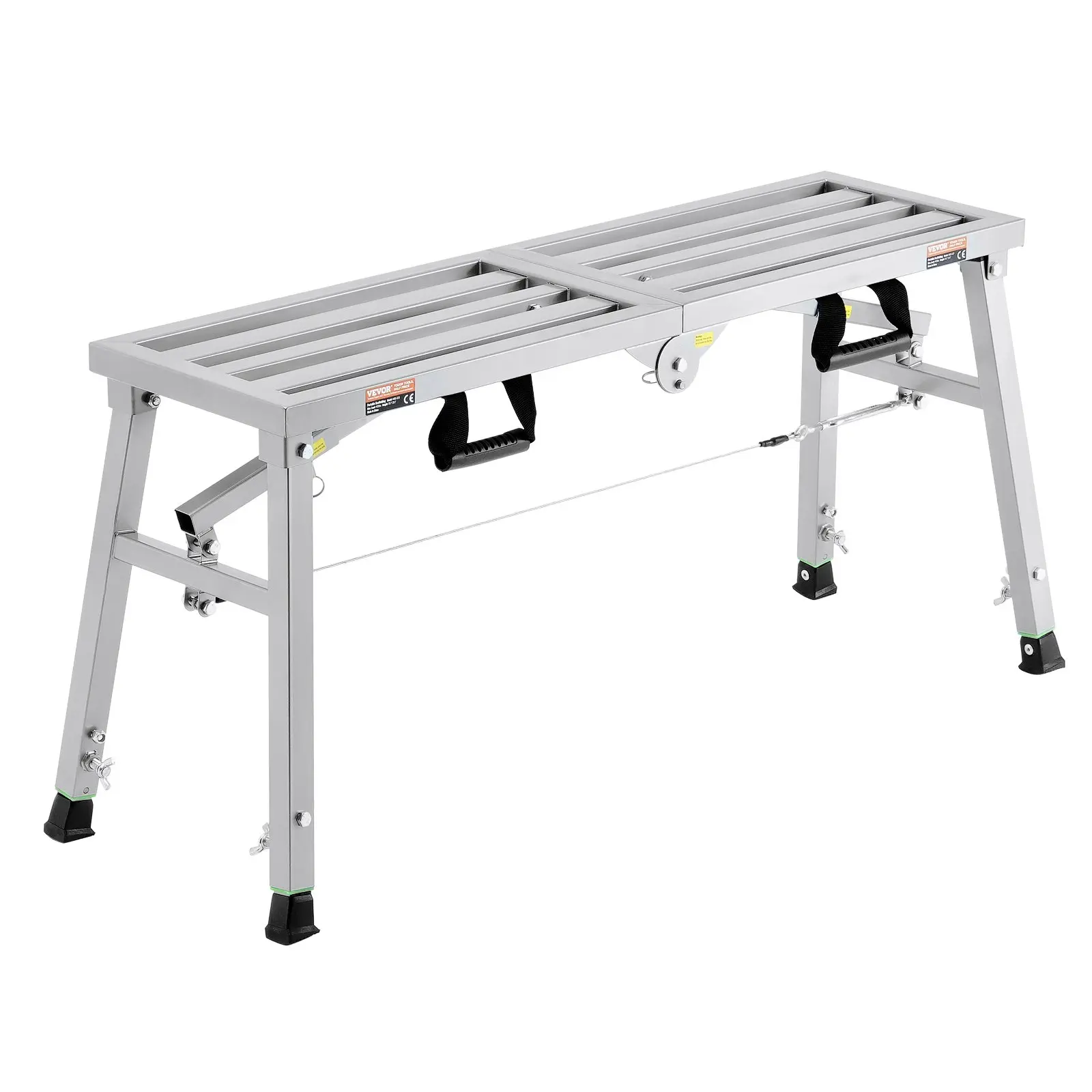 【DealsForYouDays】VEVOR Work Platform, 3 Gear Adjustable Height, Folding Alloy Steel Step Ladder, Portable Scaffolding Platform, 400 lb Load Capacity, Non-Slip Rubber Feet, Drywall Painting Stool, for Cleaning Washing