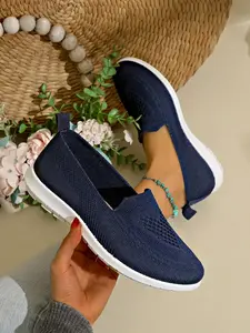 Women's round-toe knitted flat shoes, Casual Slip On, comfortable low-heeled one-step design, easy to walk, perfect formal shoes for casual wear