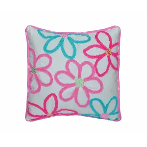Mariah Pink Floral Dot Ruffle Square Decor Throw Pillow