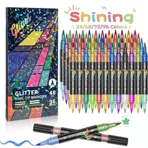 24/48/72/96 Colors Glitter Effect Brush Markers,Dual Tip Dual Color 1-5mm Soft Brush Shimmer Marker for Doodle Writing, Glitter Art Crafts Adults DIY Crafts Greeting Birthday Cards Making, Art Craft Supplies
