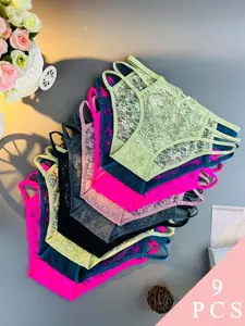 9PCS [Seamless|Lace|Floral Print][Female Panties] Briefs Comfortable & Breathable, Mid-Rise, Low-Waist, Universal Underwear For Casual & Intimate Wear, Comfy Fit, Women'S Underwear (6 Color Random Delivery)