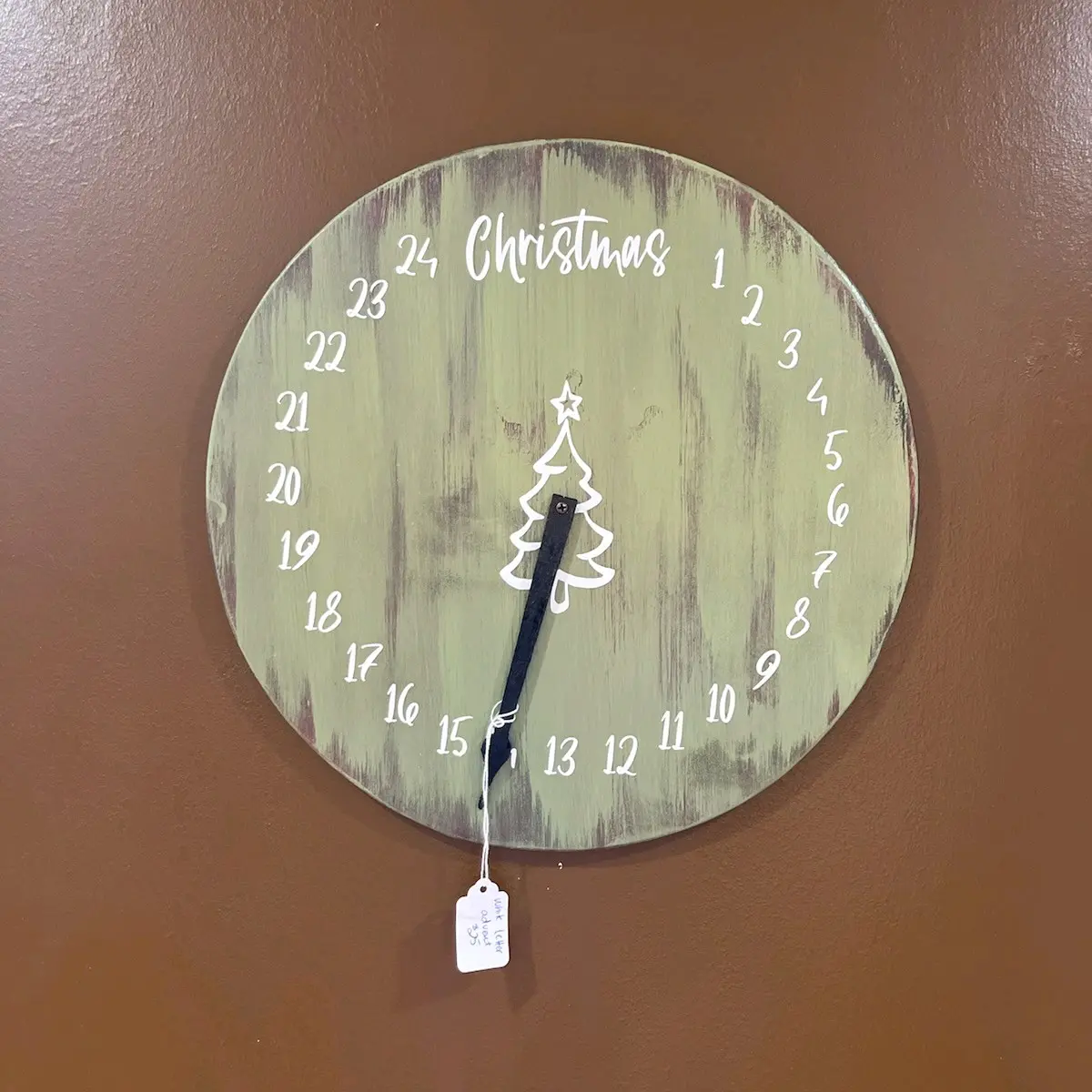 Distressed Green Christmas Advent Clock 14 Inch Sign