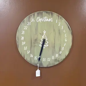 Distressed Green Christmas Advent Clock 14 Inch Sign