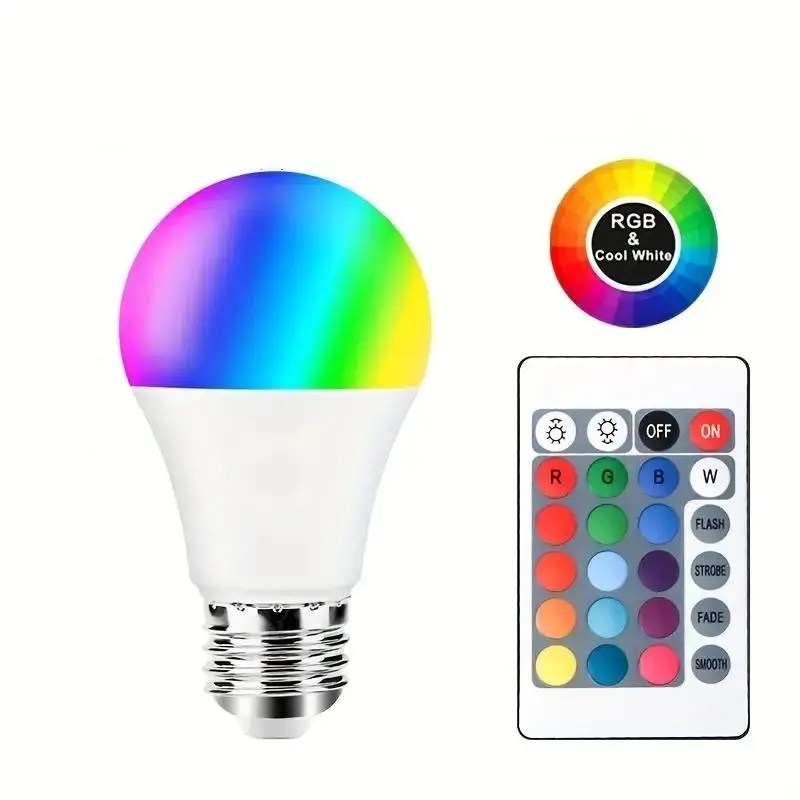 5W Smart Remote Control LED Light Bulb, RGB 16 Color-Changing Light Bulb, Home Interior Decorative Light Bulb with Flashing Function