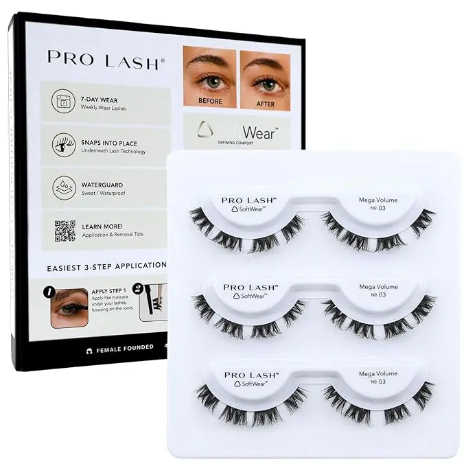 Pro Lash Mega Volume Cluster Lashes, No. 03 Style, Soft and Comfortable False Eyelashes, 7-10 Day Wear, 3 Sets Included, Flawless, Eyelash Extensions, Multi Pack, Eyelashes Extensions, Cosmetic, Dramatic Lashes