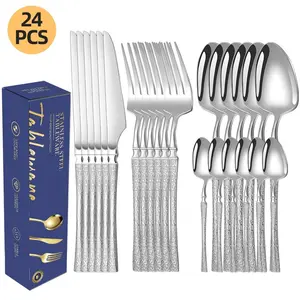 24-Piece Stainless Steel Elegant Cutlery Set, Dinner Utensil Set, High-End Dinner Knife, Fork, Spoon, Dessert Spoon, Kitchenware for Home, Restaurant, Wedding, Tableware Set