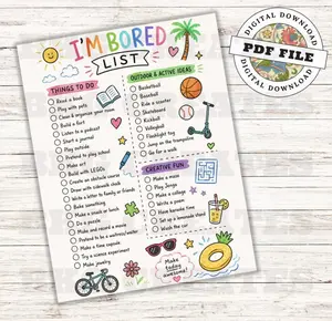 [Up to 65% Off][Free Shipping][No Frame] I’m Bored List Printable for Kids Poster Summer Activity Checklist Screen Free Ideas for Kids Rainy Day Activity Sheet